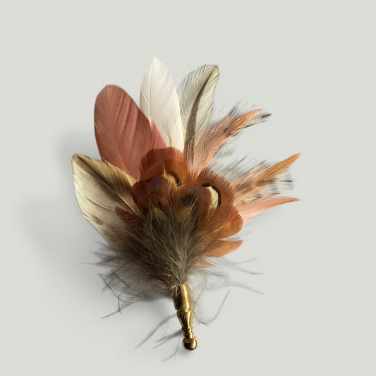 Peach & Natural Feather Lapel Pin in a Gold Clasp (CFLP111)