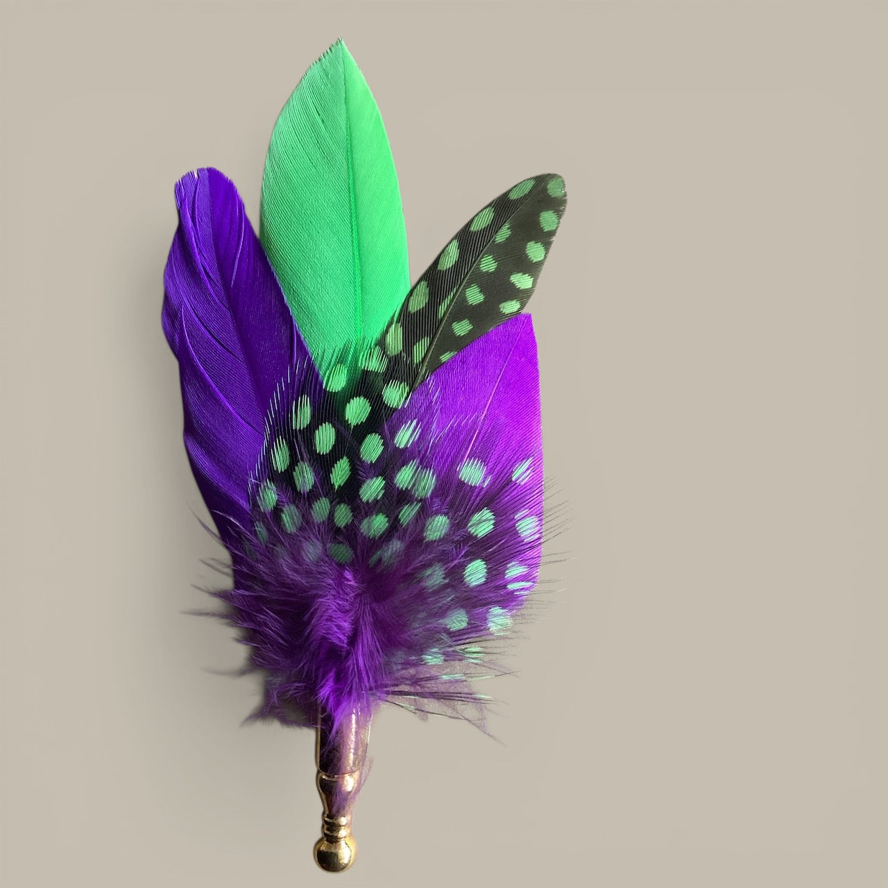 Purple & Lime Feather Lapel Pin set in a Gold Clasp (CFLP092)