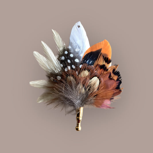 Orange & Natural Feather Lapel Pin CFLP244
