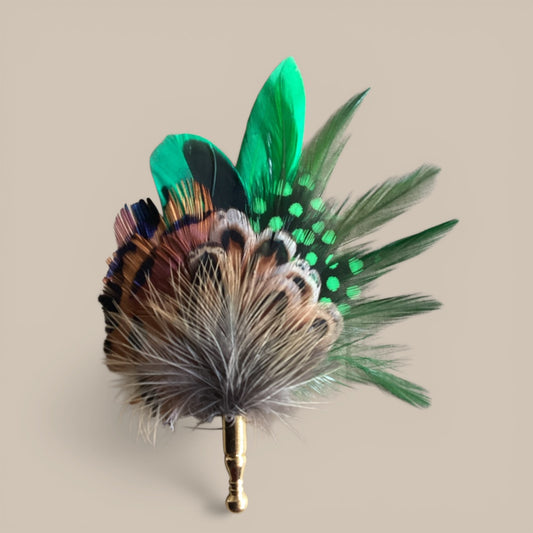 Green & Natural Feather Lapel Pin CFLP242