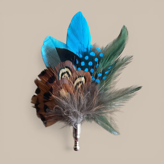 Teal & Natural Feather Lapel Pin CFLP240