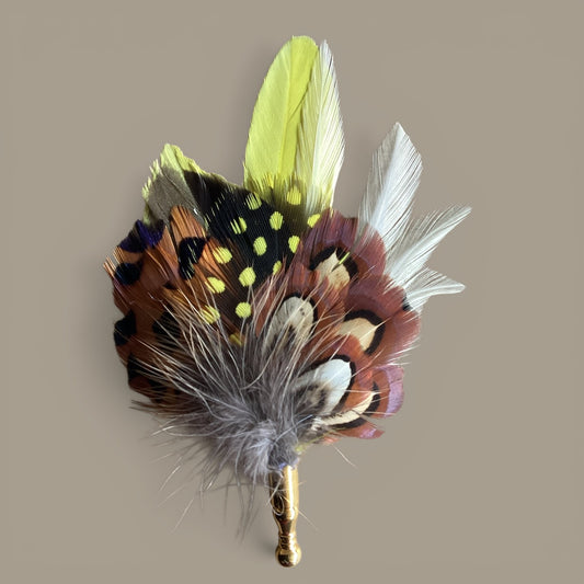 Yellow & Natural Feather Lapel Pin CFLP239
