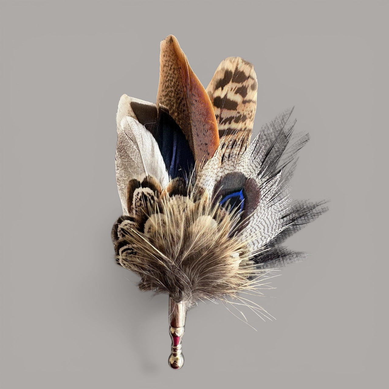 Blue & Natural Feather Lapel Pin CFLP263