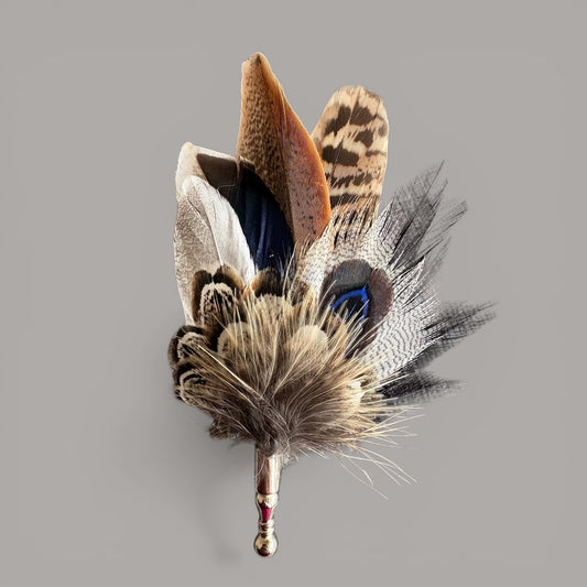 Blue & Natural Feather Lapel Pin CFLP263