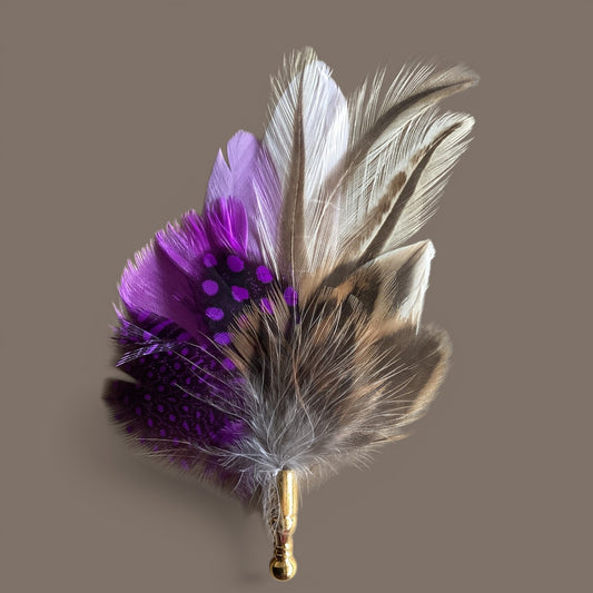 Purple & Natural Feather Lapel Pin CFLP264