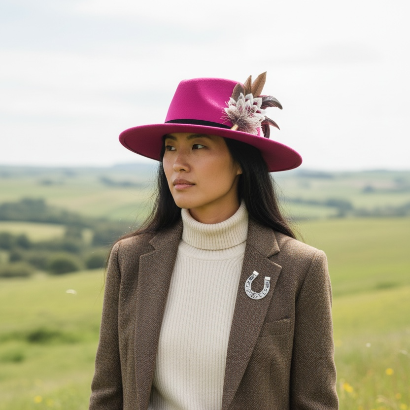 Wine, Cerise Pink and Natural Feather Hat Pin (CFP833)