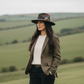 Wine, Green and Natural Feather Hat Pin (CFP829)