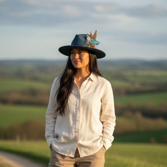 Teal and Natural Hat Pin (CFP516)