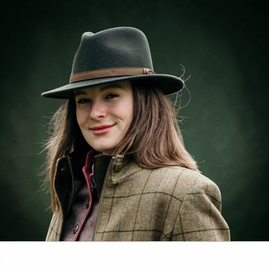 Fedora Olive Green Hat With A Brown Leather Band