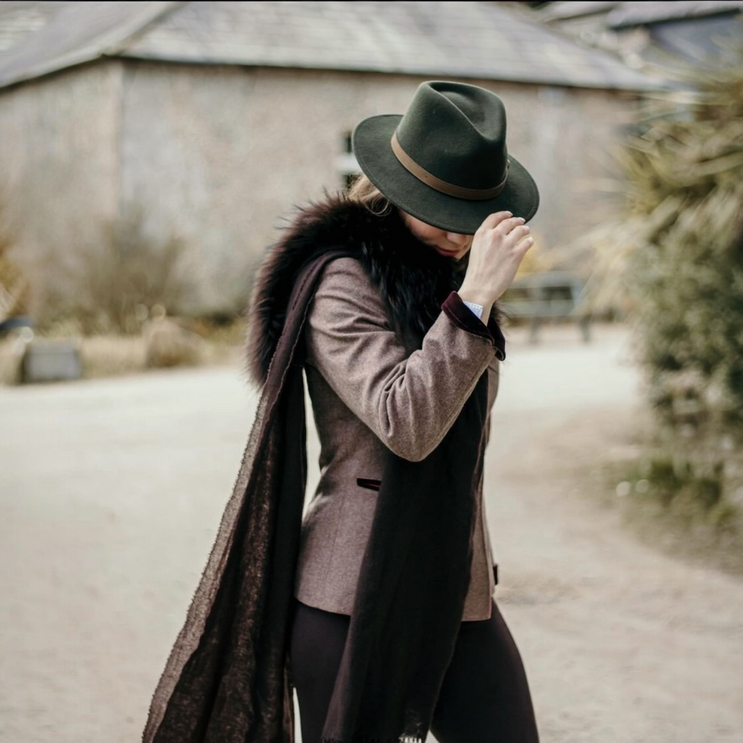 Fedora Olive Green Hat With A Brown Leather Band