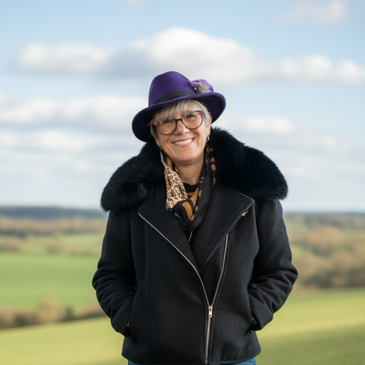 Fedora Purple Hat With A Black Leather Band
