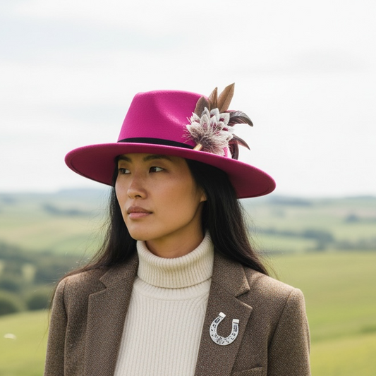 Fedora Fuchsia Hat With Black Leather Band