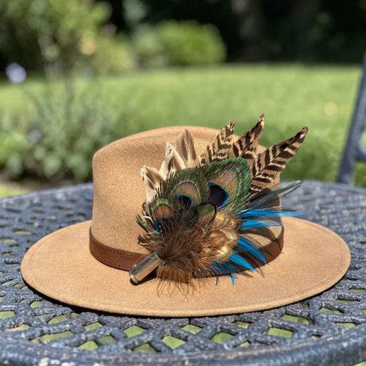 Teal and Natural Feather Hat Pin CFP851