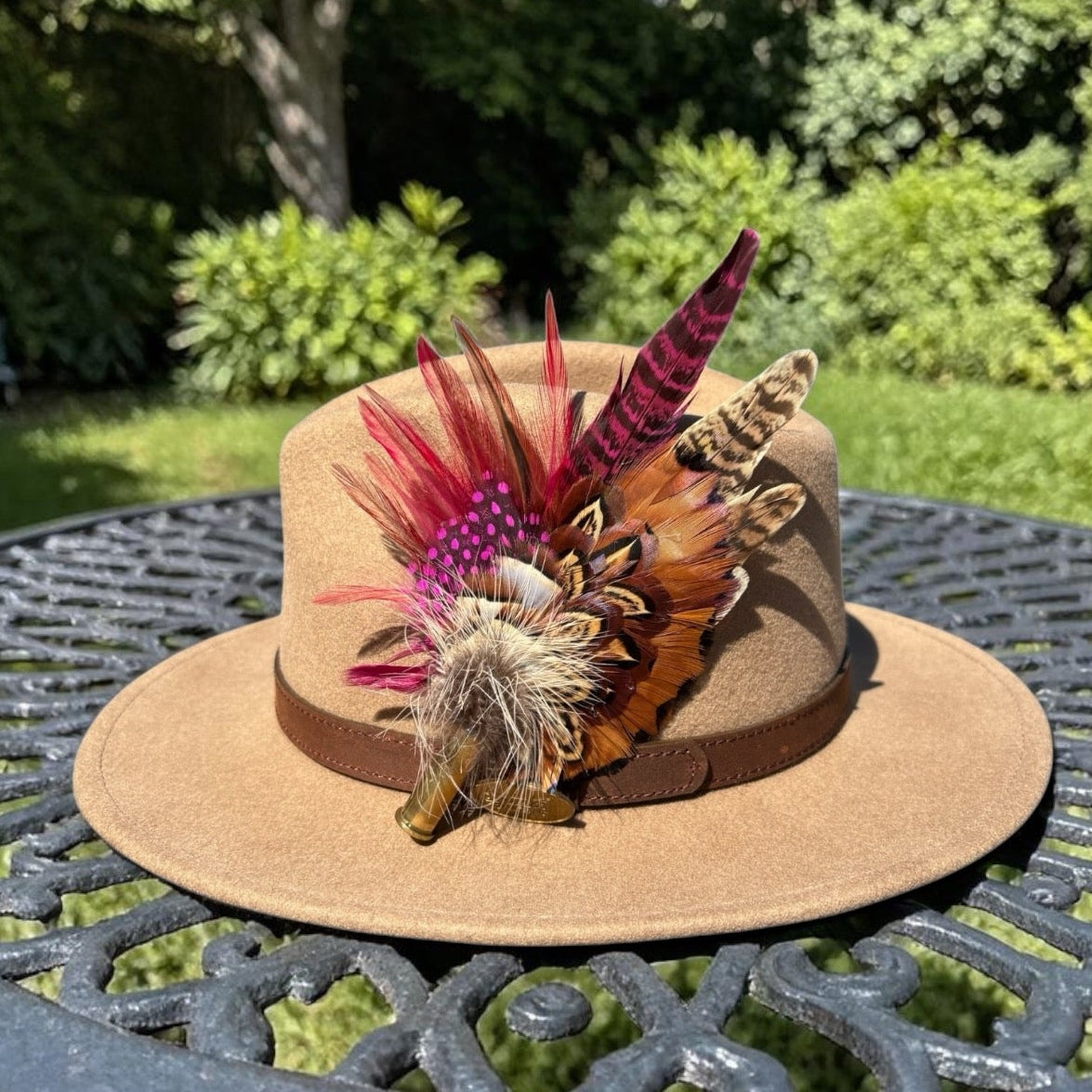 Claret, Cerise Pink and Natural Feather Hat Pin CFP853
