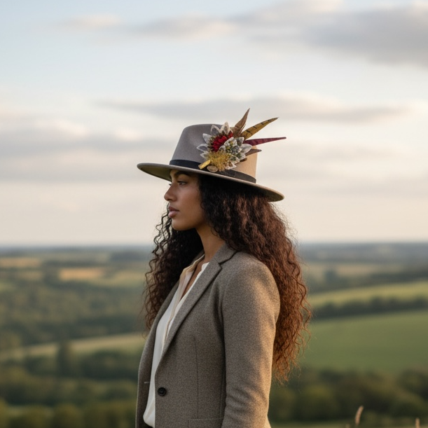 Red, Yellow and Natural Feather Hat Pin CFP856