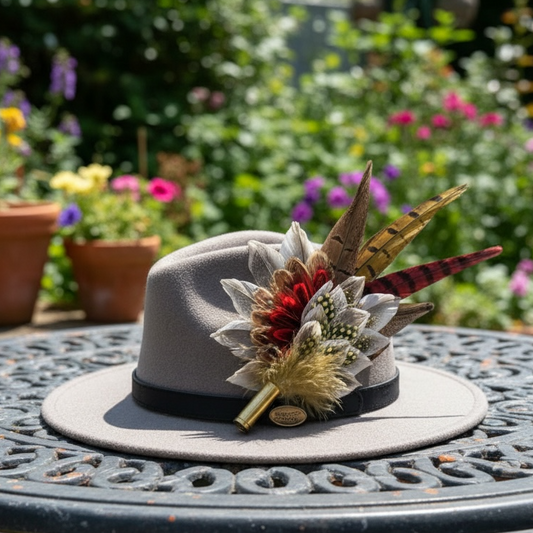 Red, Yellow and Natural Feather Hat Pin CFP856