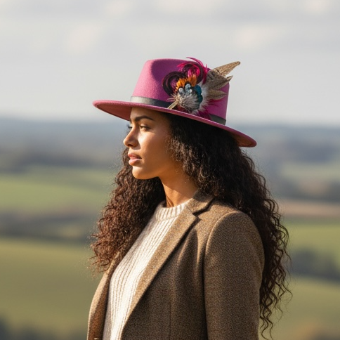 Claret and Natural Feather Hat Pin CFP858