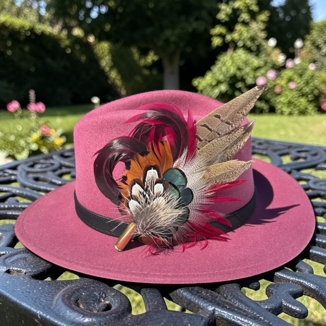 Claret and Natural Feather Hat Pin CFP858