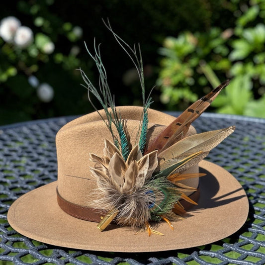 Peacock and Natural Feather Hat Pin CFP859