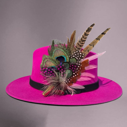 Peacock, Cerise and Light Pink Feather Hat Pin CFP867