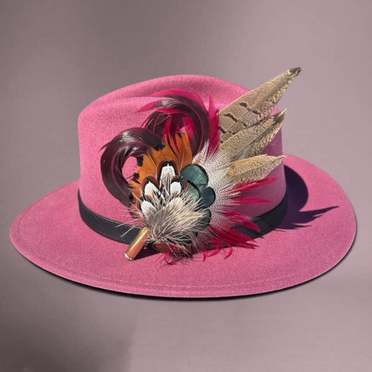 Claret and Natural Feather Hat Pin CFP858