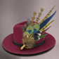 Navy, cerise pink, gold, green & natural Feather Hat Pin (CFP804)
