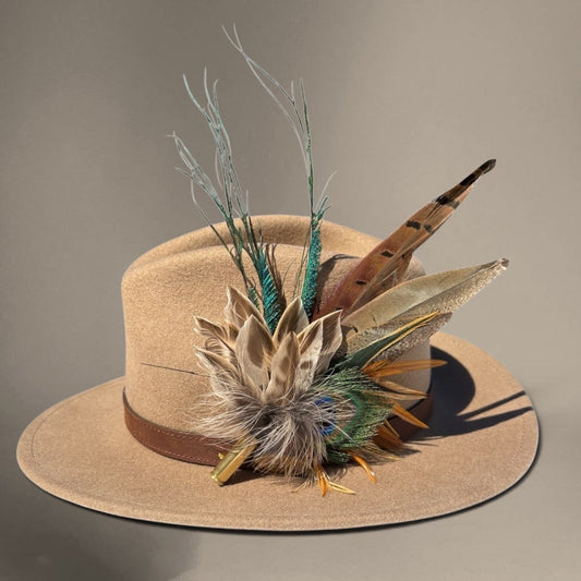 Peacock and Natural Feather Hat Pin CFP859