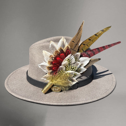 Red, Yellow and Natural Feather Hat Pin CFP856