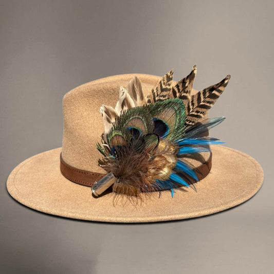 Teal and Natural Feather Hat Pin CFP851