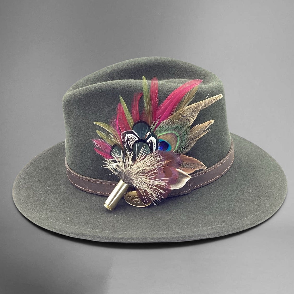 Wine, Green and Natural Feather Hat Pin (CFP829)