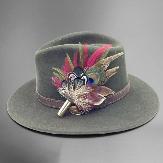 Wine, Green and Natural Feather Hat Pin (CFP829)