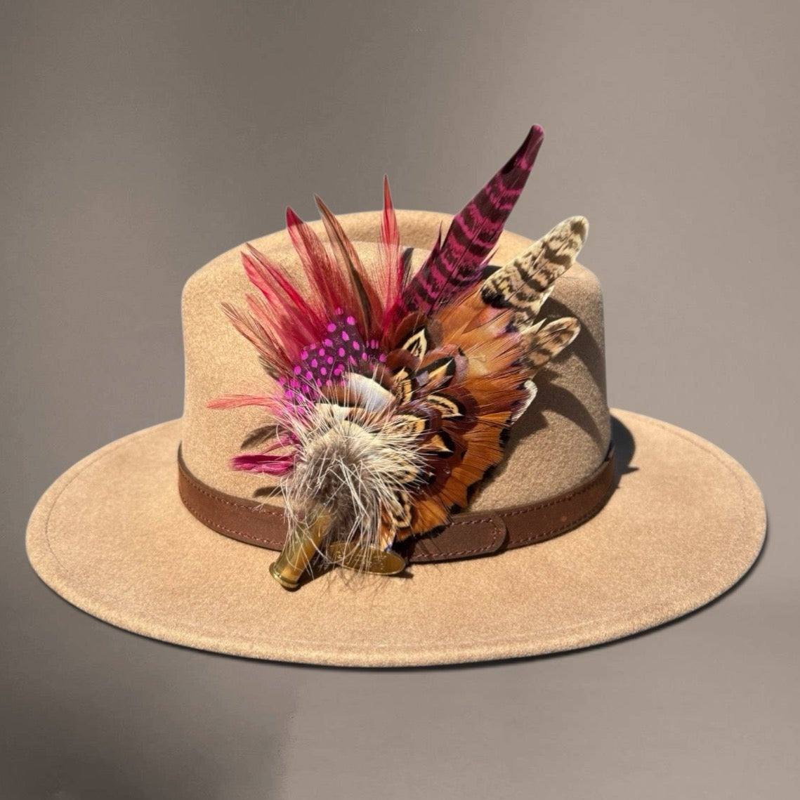 Claret, Cerise Pink and Natural Feather Hat Pin CFP853