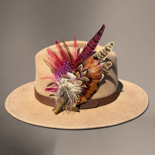 Claret, Cerise Pink and Natural Feather Hat Pin CFP853