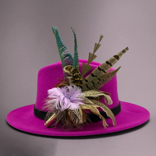 Lilac, teal and natural Feather Hat Pin (CFP559)