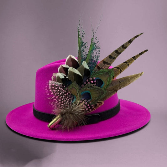 Pink, teal, blue, green an natural Feather Hat Pin (CFP685)
