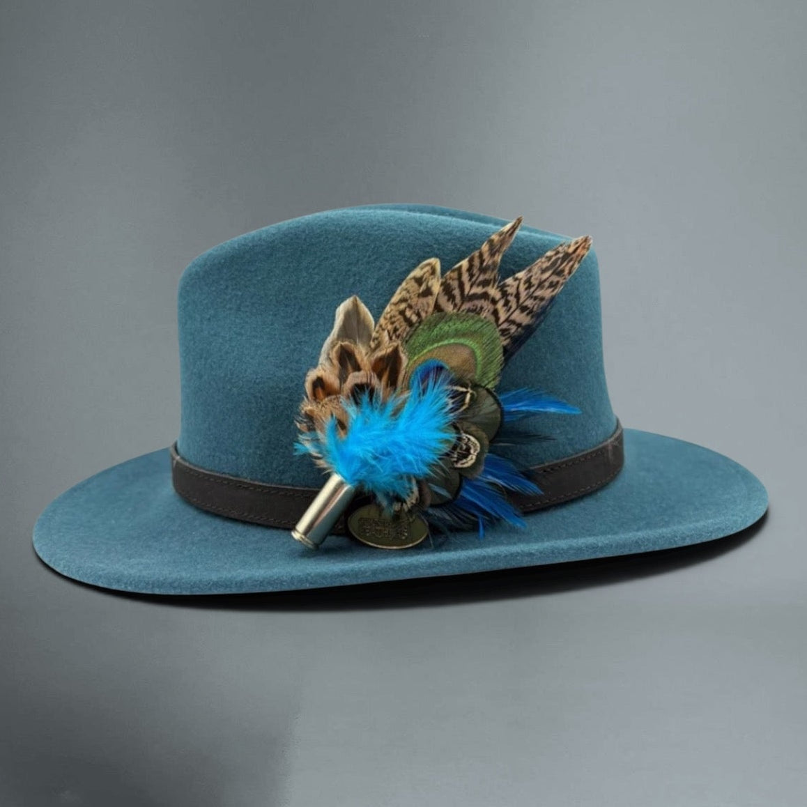 Teal, blue, green and natural Feather Hat Pin (CFP818)