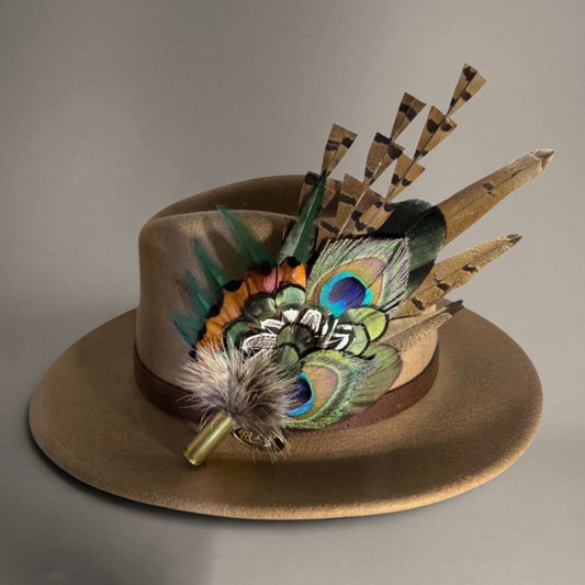 Peacock and Natural Feather Hat Pin CFP848