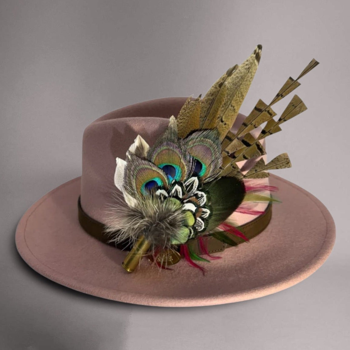 Green, Wine and Natural Feather Hat Pin CFP847