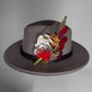 Deep Red, Black, White and Natural Feather Hat Pin (CFP845)