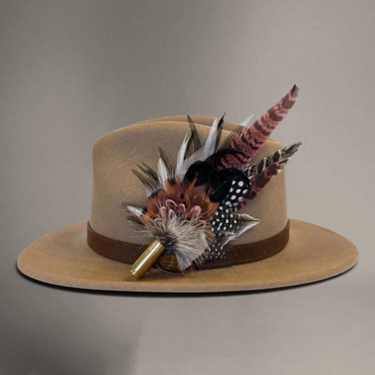 Light Pink, Black, White and Natural Feather Hat Pin CFP843