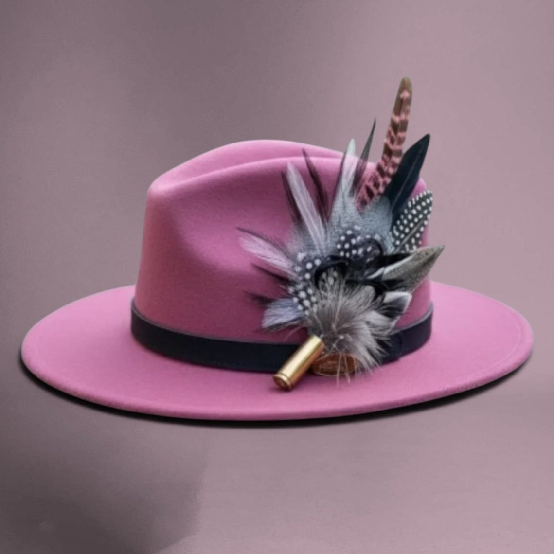 Light Pink, Black, White and Natural Feather Hat Pin CFP844