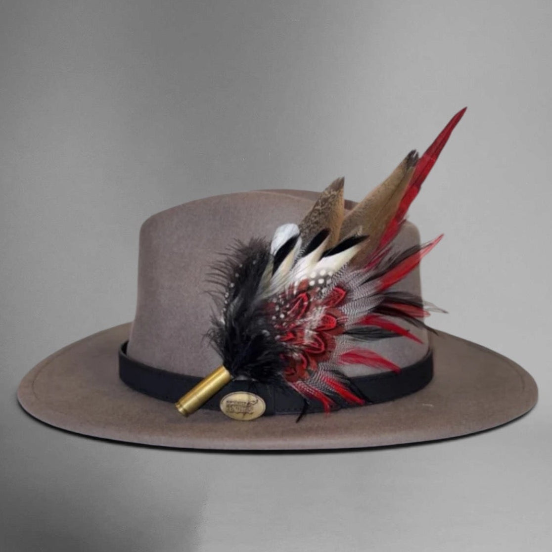 Red, Black, White and Natural Feather Hat Pin CFP841
