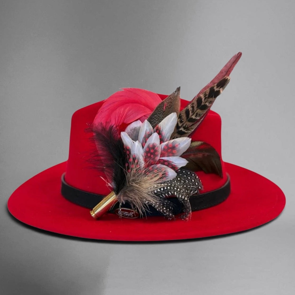 Red, Black, White and Natural Feather Hat Pin CFP840