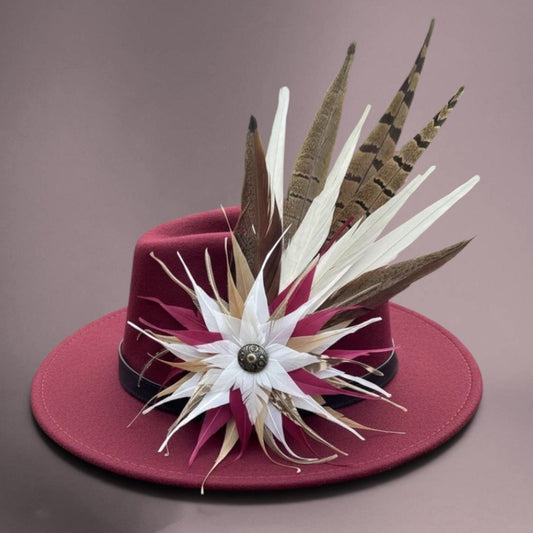 Magenta, Gold, White and Natural Feather Hat Pin (CFP838)