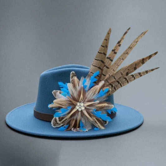 Teal and Natural Feather Hat Pin (CFP837)