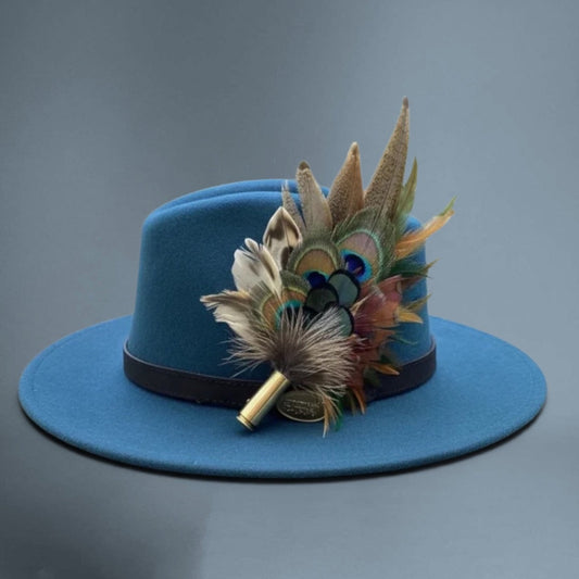 Green, Mustard and Natural Feather Hat Pin (CFP835)