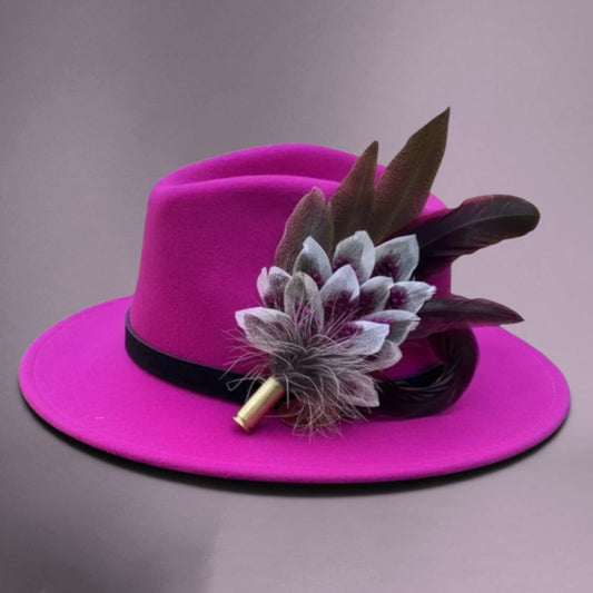 Wine, Cerise Pink and Natural Feather Hat Pin (CFP833)