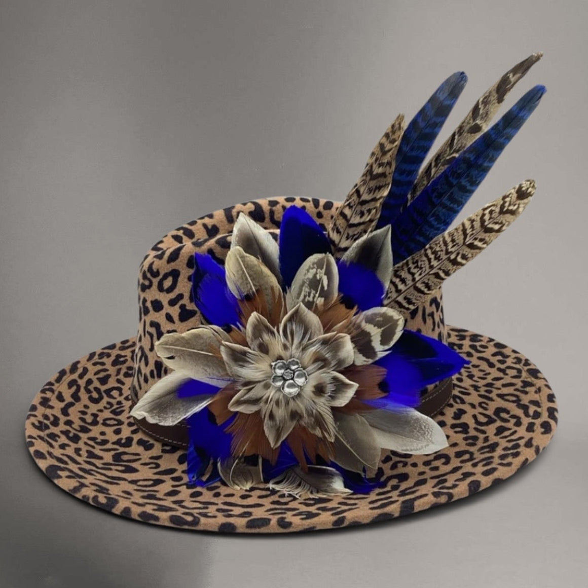 Royal Blue & Natural Feather Hat Pin (CFP823)