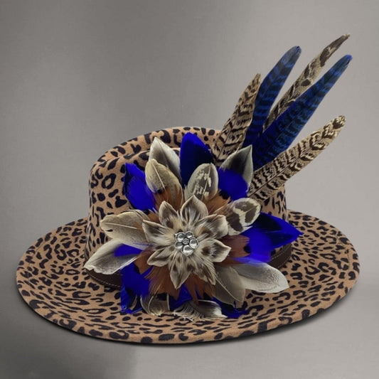 Royal Blue & Natural Feather Hat Pin (CFP823)