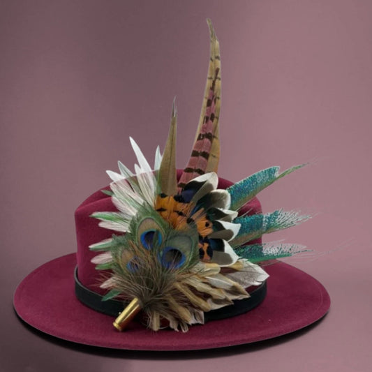 Teal, brown, green, cream & natural Feather Hat Pin (CFP795)